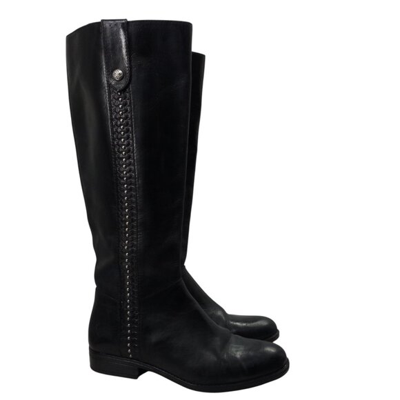 Patricia Nash Black Knee High Leather Riding Boots Size 6.5 Tooled Carlina - Picture 1 of 14